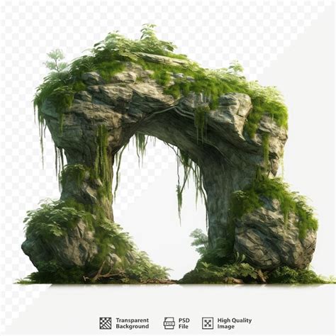 Un Arco De Piedra Con Musgo Y Una Imagen De Una Roca Archivo PSD Premium