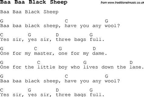 Childrens Songs and Nursery Rhymes, lyrics with easy chords for Baa Baa ...