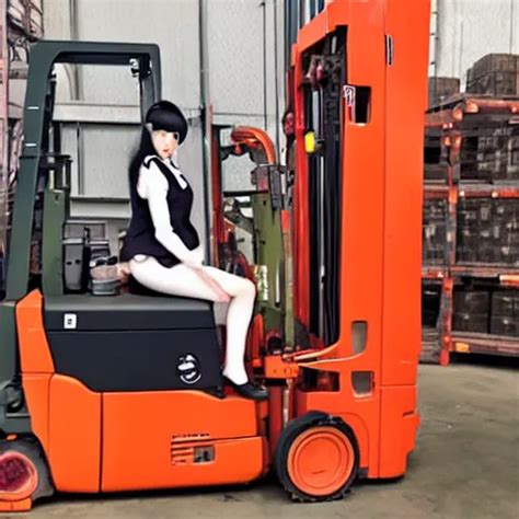 A Person Cosplaying Homura Akemi Operating A Forklift Stable