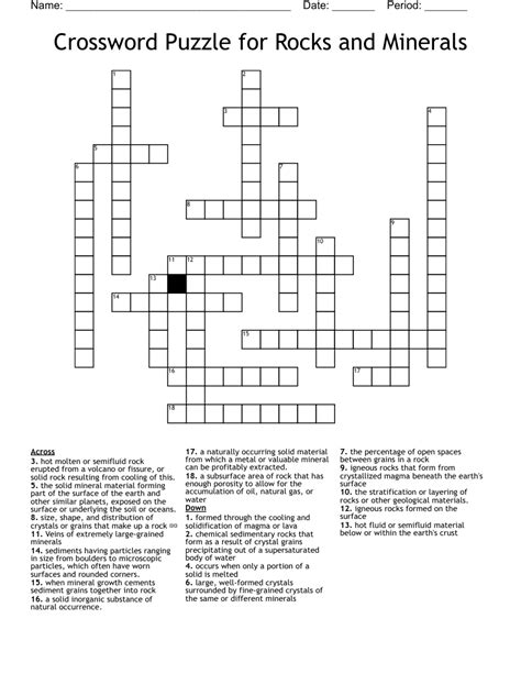 Rocks And Minerals Crossword Puzzle WordMint