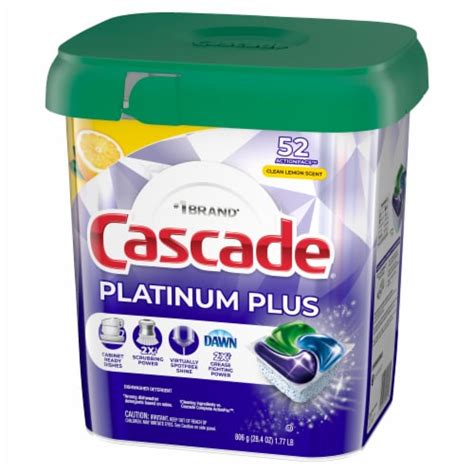 Cascade Platinum Plus Dishwasher Pods Dish Detergent Actionpacs Clean Lemon 52 Count 52