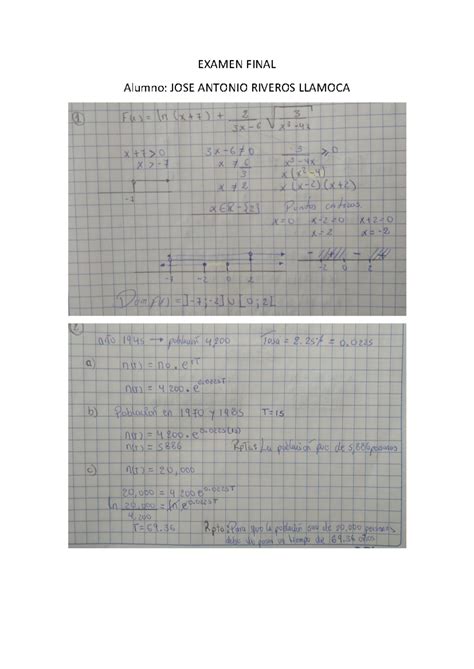 Examen Final De Fundamentos Del Calculo EXAMEN FINAL Alumno JOSE