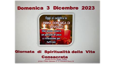 Domenica 3 Dicembre 2023 Giornata di Spiritualità della Vita