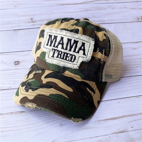 Mama Tried Hat Camo Raggy Patch Hat Para Mujeres Distressed Etsy España