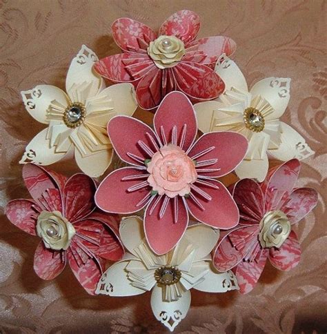 Paper Flower Bouquet 7 Stem Kusudama Origami Peaches And Etsy Paper Flowers Paper Flower