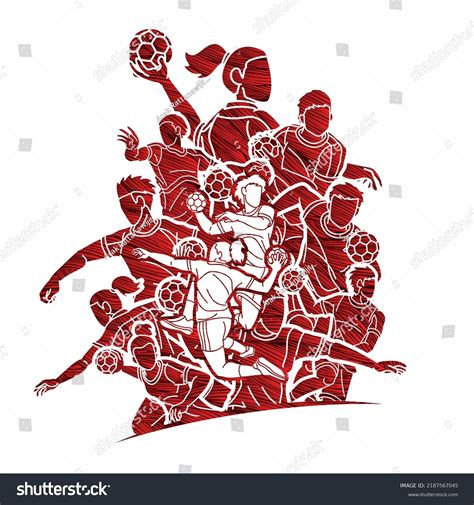 Group Of Handball Players Male And Female Action Royalty Free Stock