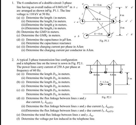 Solved The 6 Conductors Of A Double Circuit 3 Phase Line Having An Overall Radius Of 0 865r 02