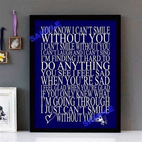 "Can't Smile Without You" Barry Manilow - Framed Lyrics Wall Art Design