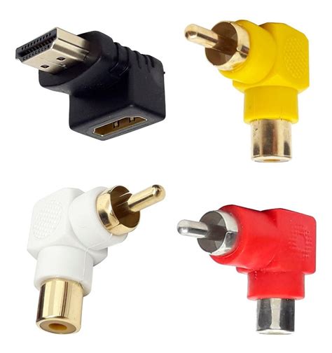 Kit 3 Adaptadores Rca 90 Graus 1 Adaptador Hdmi 90 Grau