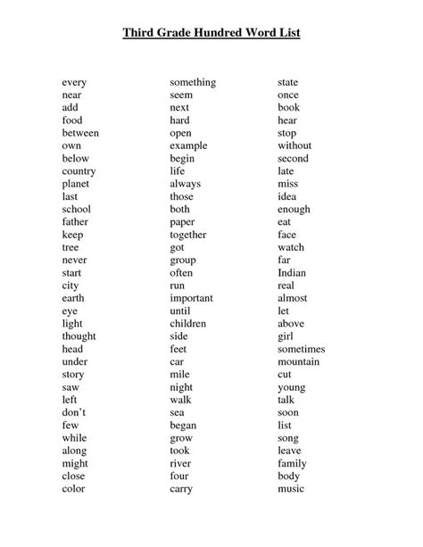 Common Spelling Words For 3rd Grade