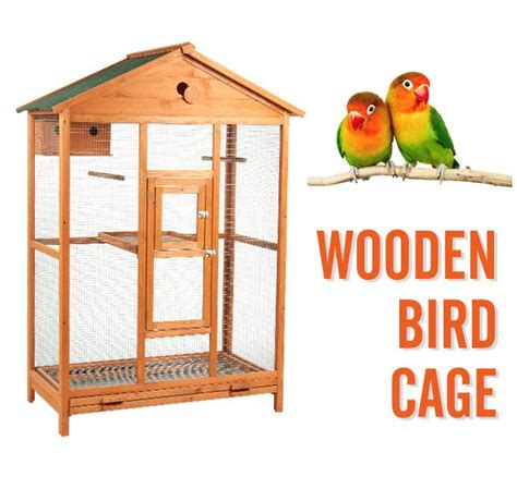 Large Wooden Bird Cage Wire Mesh Parrot Aviary House Waterproof Roof