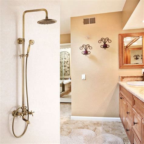 Antique Brushed Brass Bathroom Shower Fixture With Tub Spout