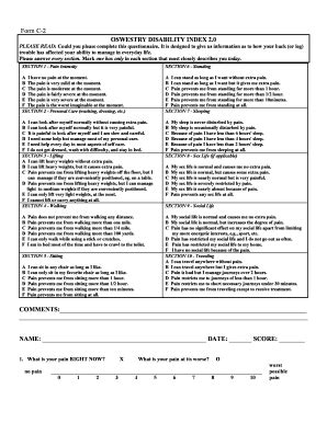 Form C 2 OSWESTRY DISABILITY INDEX 2 0 COMMENTS Fill And Sign