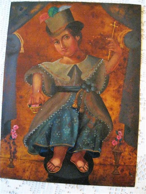 Original Vintage Retablo On Tin Of Image Of Santo Nino De Atocha Great