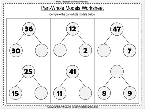 Part Whole Models Worksheet Maths Year 2