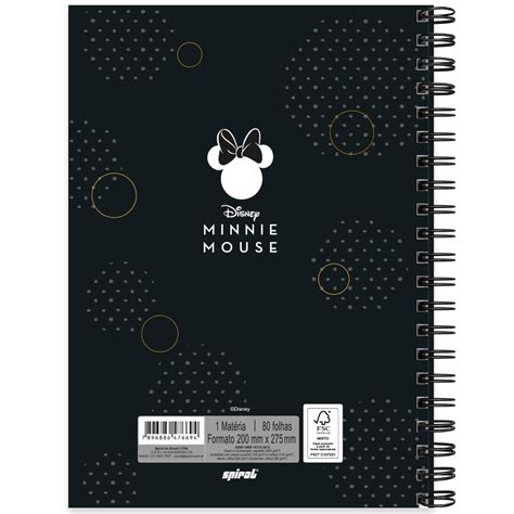 Caderno universitário capa dura 1x1 80 folhas Minnie Disney PB Spiral