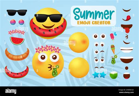 Emoji Summer Creator Vector Design Emoticon Emojis Kit With Editable