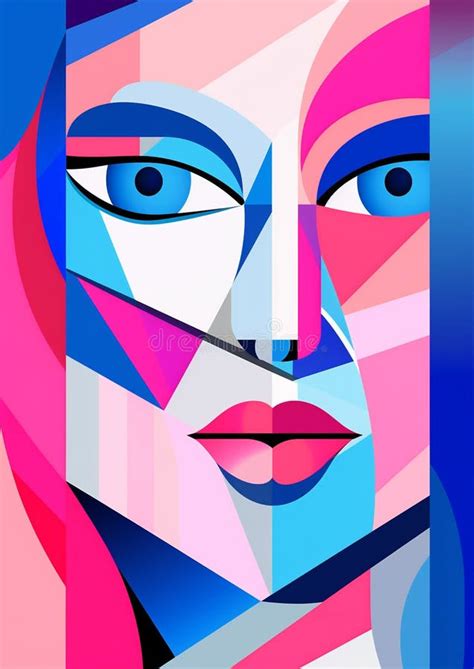 Portrait Woman Abstract Face Fashion Graphic Cubism Cubist White Poster