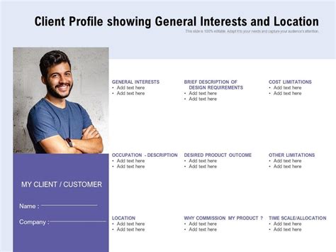 Client Profile Showing General Interests And Location | Graphics Presentation | Background for ...