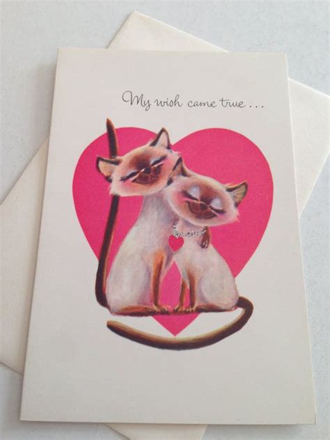 Vintage Valentine S Day Card Siamese Cats In Love Etsy Vintage Valentines Vintage Valentine