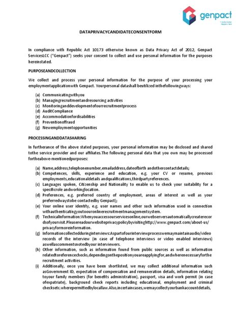 Data Privacy Candidate Consent Form Pdf Information Privacy Privacy