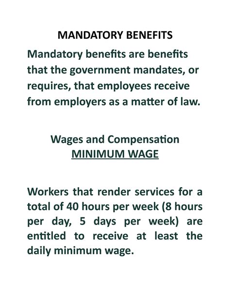 Mandatory Benefits MANDATORY BENEFITS Mandatory Benefits Are Benefits