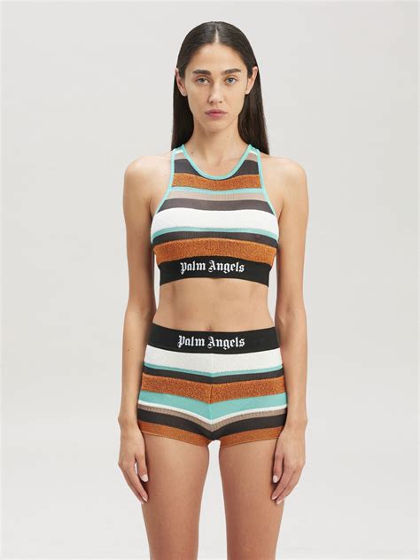 Logo Waistband Striped Knitted Tank Top In Brown Palm Angels Official