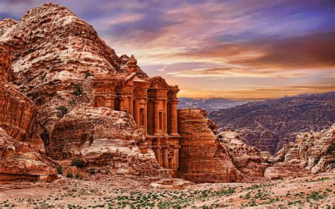 Ad Deir Desert Siq Canyon R Sunset Petra Jordan Asia