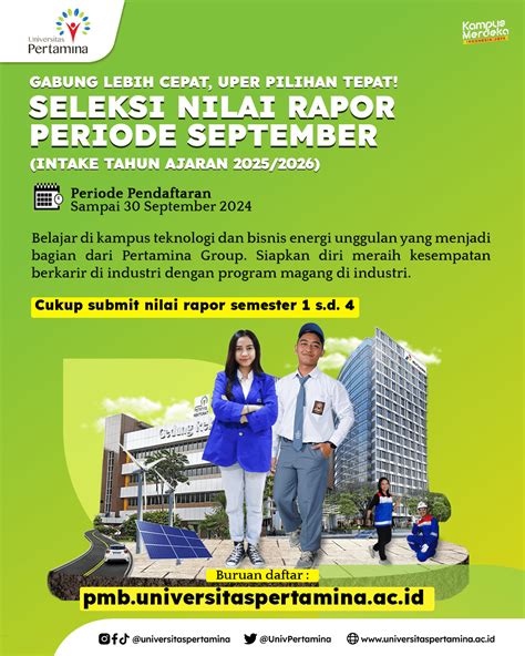 Seleksi Nilai Rapor Periode Desember 2025 PMB Universitas Pertamina