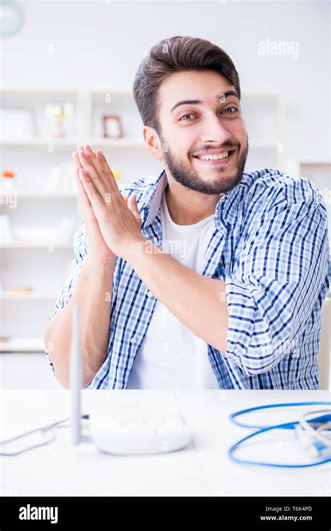 Man Enjoying Fast Internet Connection Stock Photo Alamy