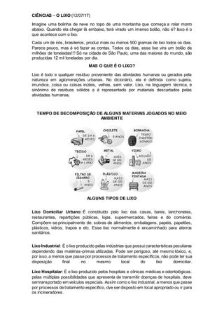 Trabalho Sobre O Lixo Resumo - Resumo sobre o lixo | PDF