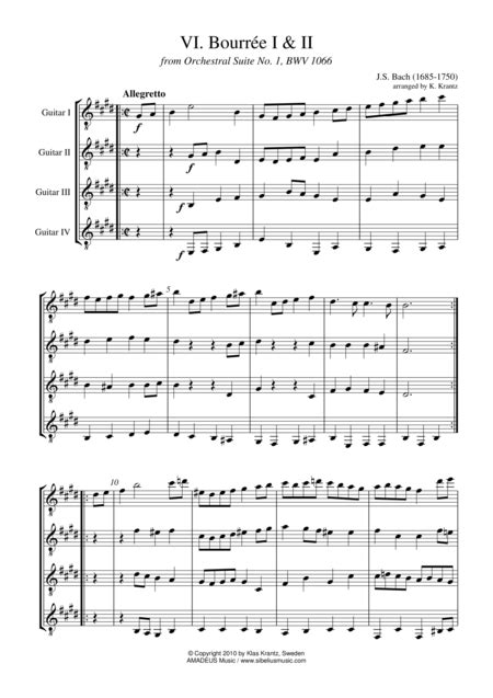 Bourree From Suite No Bwv For Guitar Quartet Arr K