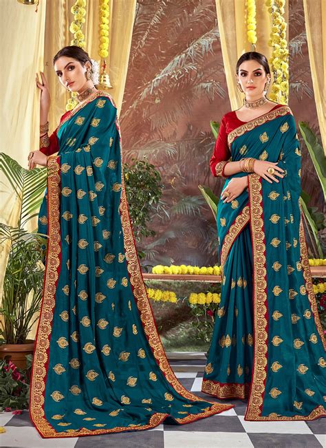 Buy Teal Ceremonial Classic Saree Online