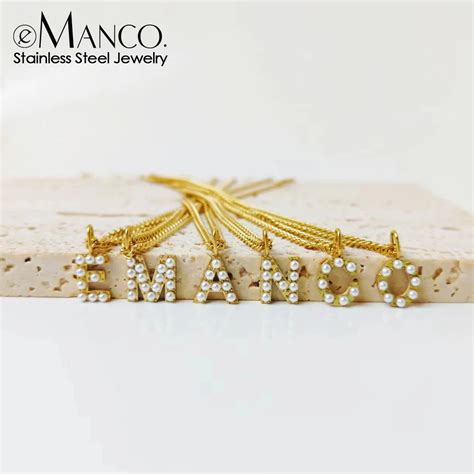 Emanco Diy Initial Necklace Faux Pearls Alphabet Accessories Stainless