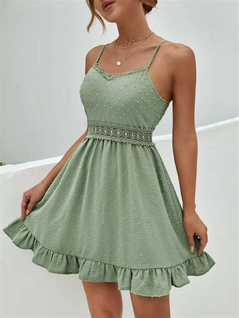 Shein Vestido Cami Ponto Su O Inser O De Renda De Guipura Bainha