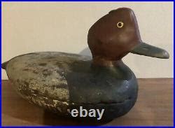 Antique Early Ward Brothers Wood Carved Redhead Drake Duck Decoy Glass