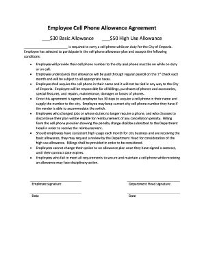 Fillable Online Employee Cell Phone Allowance Agreement Fax Email Print