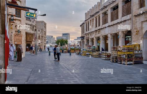 Souq Waqif Doha Qatar Main Street Afternoon Shot During 2023 AFC Asian