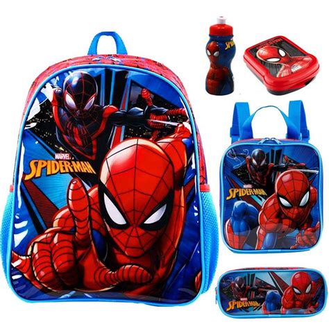 Kit Mochila Infantil Spiderman Homem Aranha Costas Tam M Lancheira