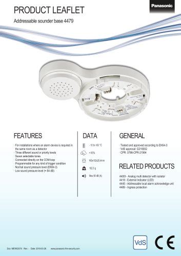 Analog Photoelectric Smoke Detector 4401 Panasonic Eco Solutions