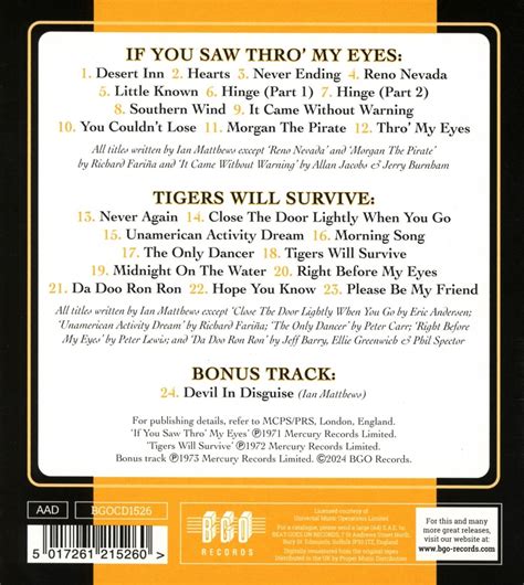 Ian Matthews If You Saw Thro My Eyes Tigers Will Survive Cd Jpcde