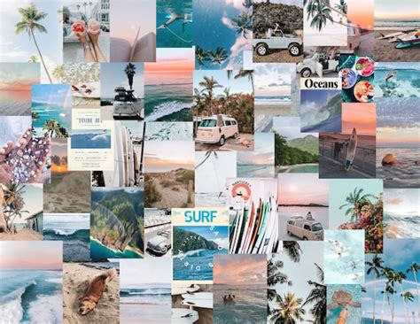 Beachy Aesthetic Wall Collage Kit Digital Download 60pcs Beachy Wallpaper Beach Themed