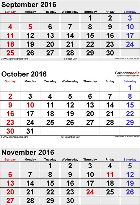 November 2016 Calendars For Word Excel And Pdf