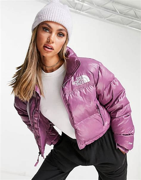 The North Face Nuptse Cropped Jacket In Purple Asos