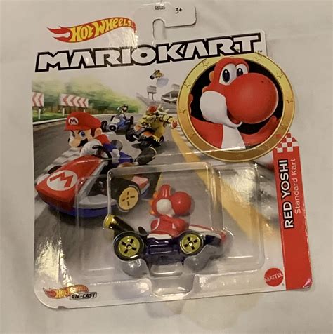 New Hot Wheels 1 64 Mario Kart Red Yoshi Standard Kart Collectible