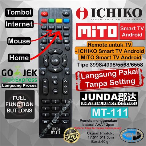 Jual Remot Tv Mito Ichiko Led Smart Tv Android Semua Tipe Junda Mt