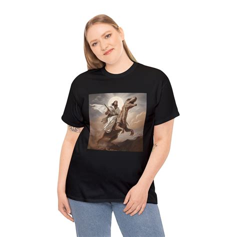 Jesus Christ On A Velociraptor Shirt Dinosaur Lovers Shirt Christian