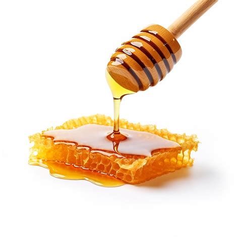 Premium Photo Photo Sweet Honeycomb And Wooden Honey Dripping