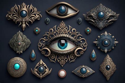 Collection Of Evil Eyes In Various Forms Including Stone Sculptures