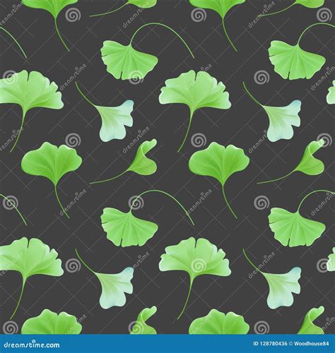 Floral Seamless Pattern With Japanese Gingko Biloba Leaves Vintage